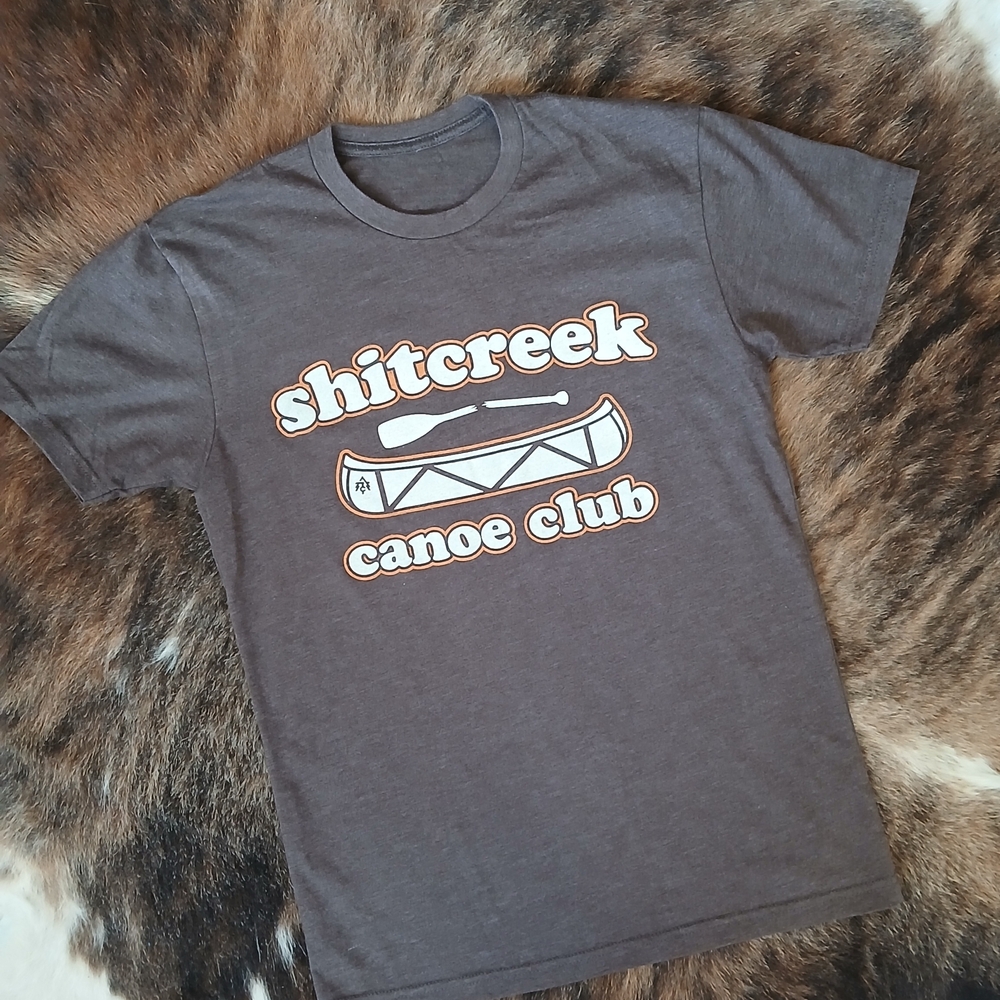 Shitcreek Canoe Club Graphic Tee - Brown Heathered with White & Orange Print